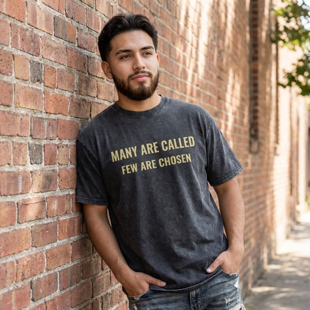 'Many Are Called - Few Are Chosen' Snow Washed Oversized Cotton T-Shirt