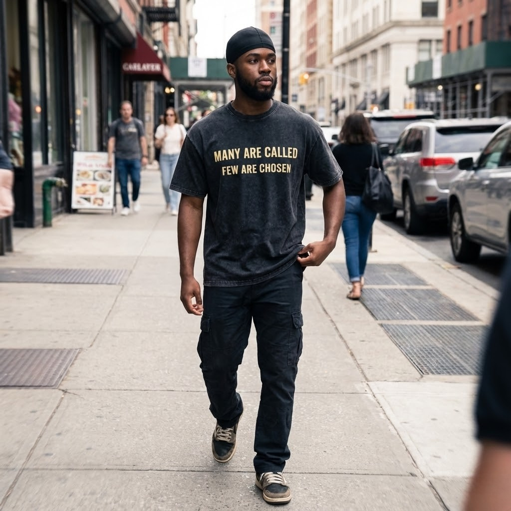 'Many Are Called - Few Are Chosen' Snow Washed Oversized Cotton T-Shirt