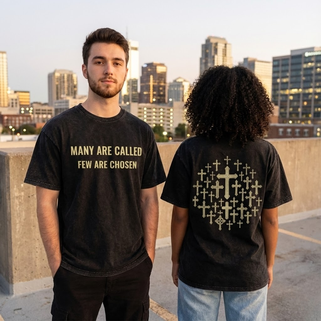 'Many Are Called - Few Are Chosen' Snow Washed Oversized Cotton T-Shirt