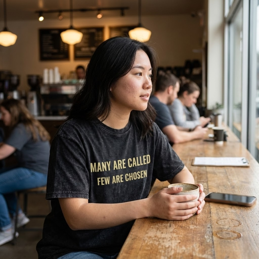 'Many Are Called - Few Are Chosen' Snow Washed Oversized Cotton T-Shirt